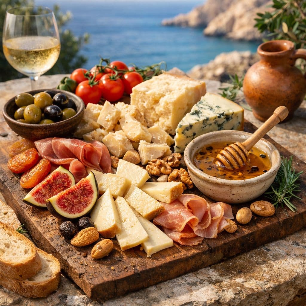 Cheese platter with truffle honey